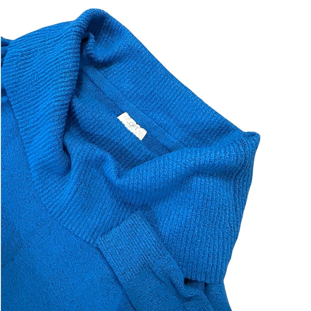 LOFT Outlet Petite Blue Cowl Neck Sweater Cotton Blend Knit XSP Light Academia